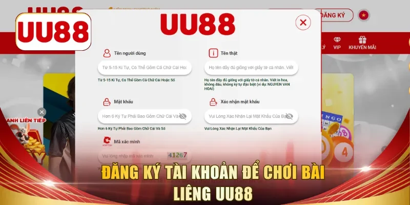 Đăng ký tài khoản để chơi bài Liêng UU88