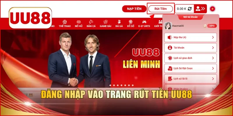 Đăng nhập vào trang rút tiền UU88