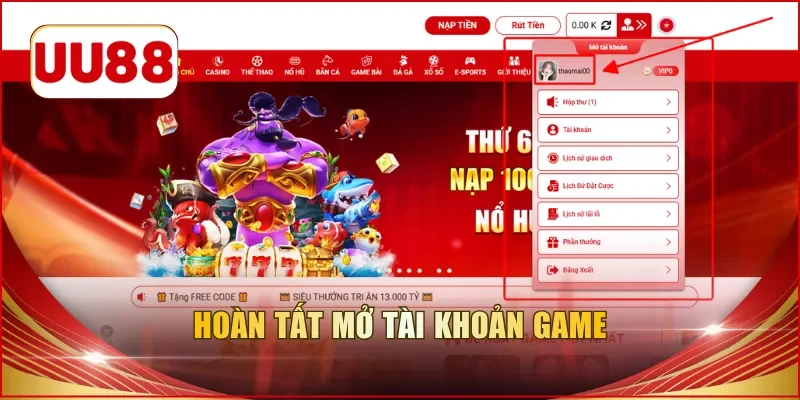 Hoàn tất mở tài khoản game