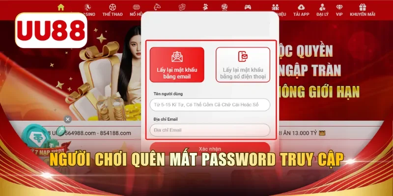 Người chơi quên mất password truy cập