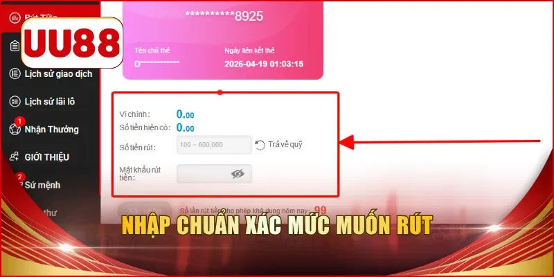 Nhập chuẩn xác mức muốn rút
